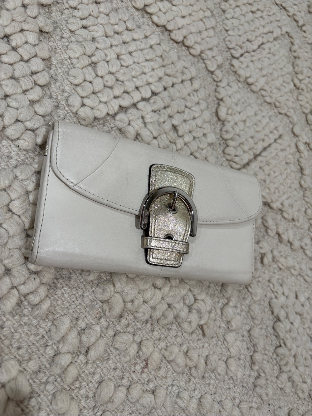 Coach White Leather Clutch with Silver Buckle